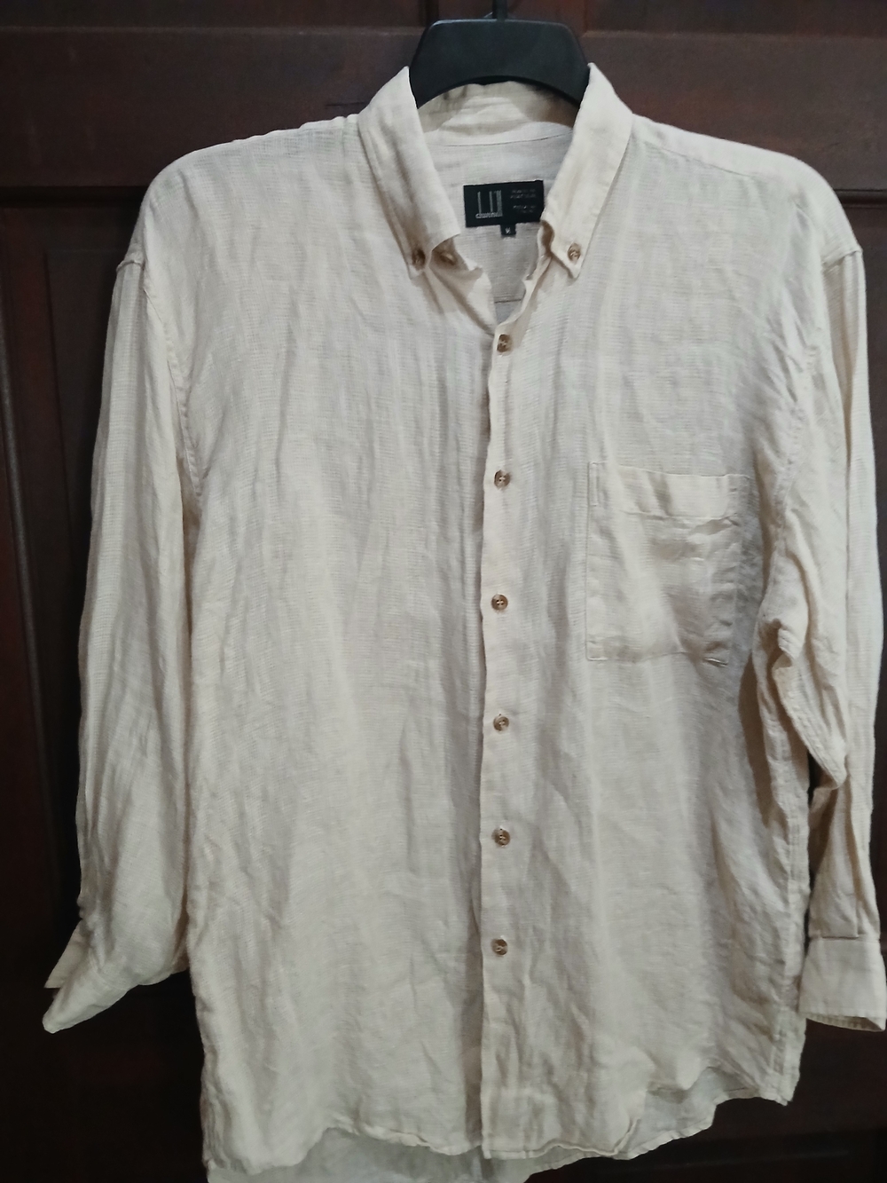 Men's Dunhill Light Tan Linen Button-Down Shirt - M Luxary Brand